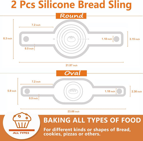 2Pcs Silicone Bread Sling Oval And Round For Dutch Oven, Non-Stick & Easy Clean Reusable Silicone Baking Mat With Long Handles Sourdough Bread Baking Mat Tools Supplier Liner by MOFWEB