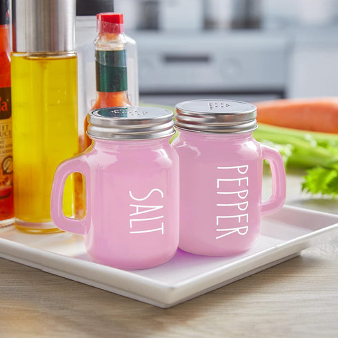 Pink Salt and Pepper Shakers Set - Pink Kitchen Accessories - Pink Kitchen Decor - 4 oz Glass Salt and Pepper Set for Cooking Table, RV, BBQ, Easy to Clean & Refill by ZOSUJO