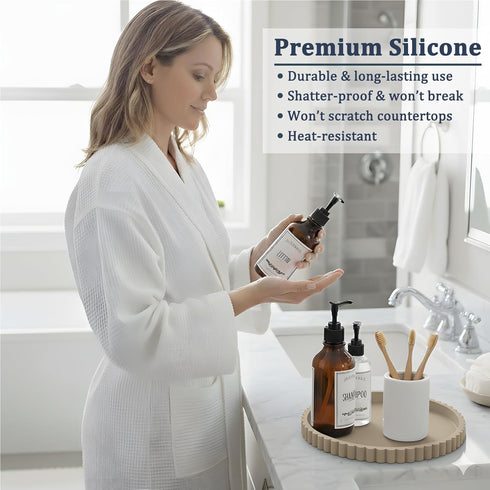 Countertop 9 inch) HighHerz Silicone Bathroom and Vanity Tray, Round Silicone Bathroom Tray, Modern Bathroom Decor