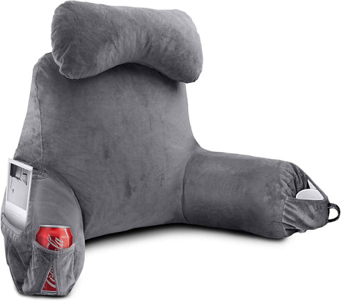 25''H Reading Pillow for Sitting in Bed Adult, Bed Pillow with Shredded Memory Foam, Pillow with Detachable Neck Roll