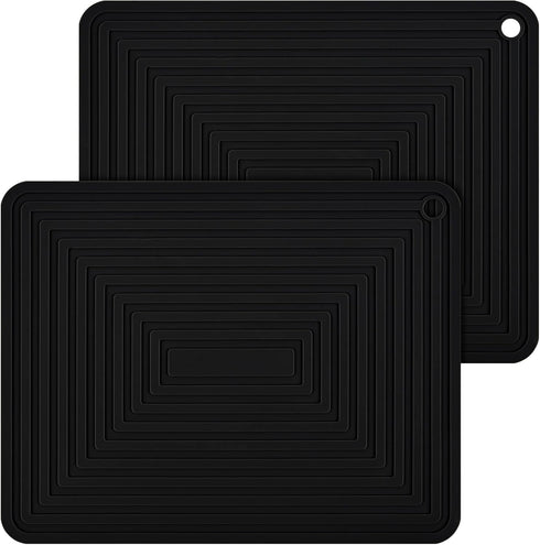 Silicone Trivets for Hot Dishes, Set of 2 Black Heat Resistant Mats for Kitchen, Silicone Pot Holders for Pots & Pans