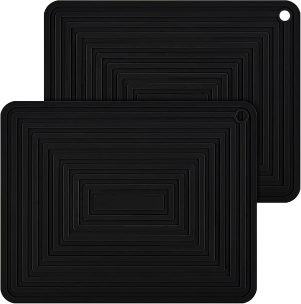 Silicone Trivets for Hot Dishes, Set of 2 Black Heat Resistant Mats for Kitchen, Silicone Pot Holders for Pots & Pans