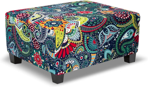 Ottoman Cover Rectangle Printed,Stretch Slipcover for Rectangular Footstool,Soft Fabric with Non-Slip Elastic