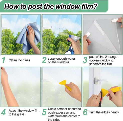 Frosted Glass Window Film, 17.3x236.2 Inches Non-Adhesive Privacy Film, Anti-UV for Bathroom Home and Office