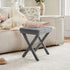 Sweetcrispy Vanity Stool Ottoman, Square Linen Makeup Stool Metal X Legs, Small Footstool Chair for Vanity, Modern