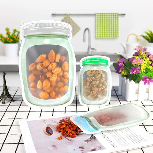 Enkrio 20 PCS Mason Jar Zipper Bags, Reusable Food Storage Bag for Snack, Airtight Zipper Sealed