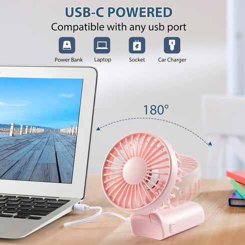 Mini Fan Handheld, 3 in 1 Rechargeable Small Portable Fan for Travel, 2400mAh Battery Operated with LED Display