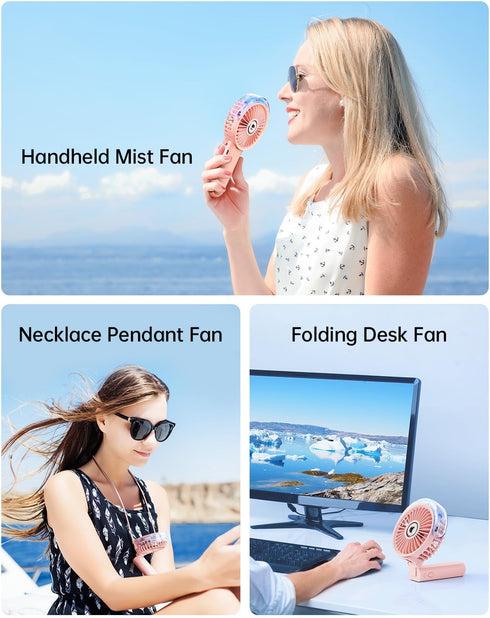 SWEETFULL Portable Misting Fan - 180° Foldable Handheld Fan with Mist Spray, USB Rechargeable for Travel and Home