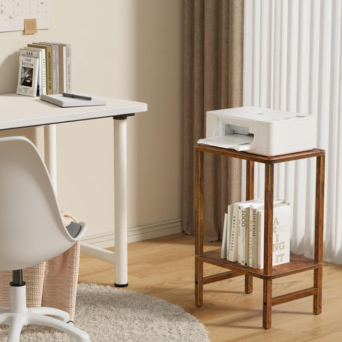 2-Tier YUFAM Side Table End Table Tall Night Stand for Living Room Bedroom Bathroom Office Furniture Brown