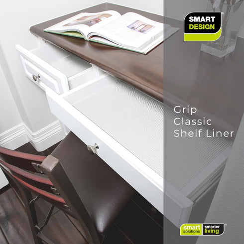 Smart Design Classic Grip Shelf Liner - Non Adhesive Home Organization Liners - Strong Grip, Easy Clean, White