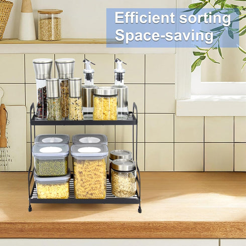 Jofuas 2-Tier Countertop Metal Organizer Standing Shelf for Bathroom and Kitchen Storage Under Sink, Organizing