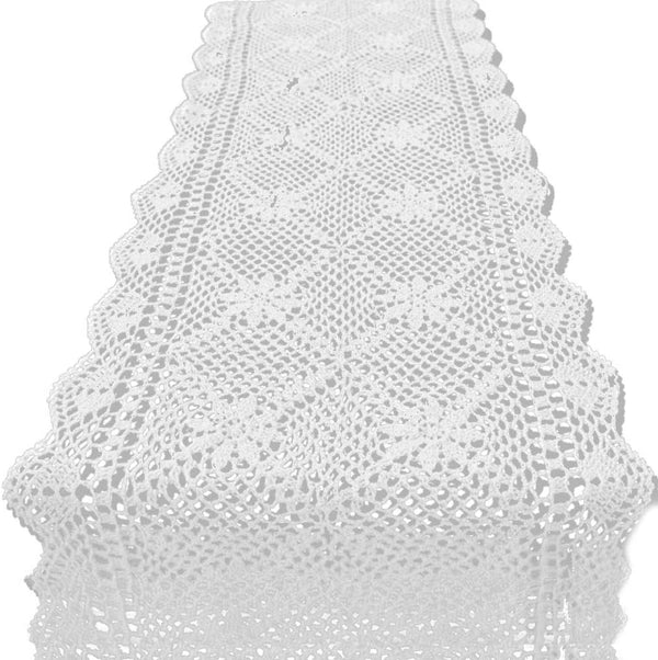 KEPSWET 14x36 inch White Cotton Crochet Lace Rectangular Table Runner - Handmade Table Decoration