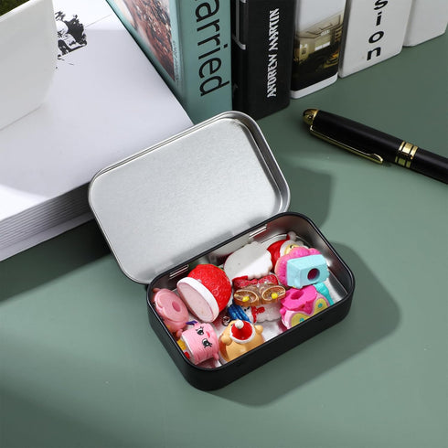 Metal Rectangular Empty Hinged Tins, Small Portable Containers with Lids for Storage of Candies and Crafts
