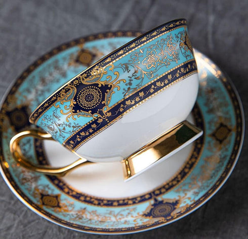 YBK Tech Euro Style Bone China Cup & Saucer Set, Ceramic Tea Coffee Cup for Home Kitchen
