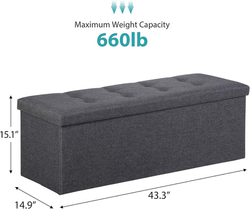 43.3 inches 660 lb, ZENY Folding Storage Ottoman Bench Storage Chest Footrest with Foam Padded Seat, Great for Bedroom