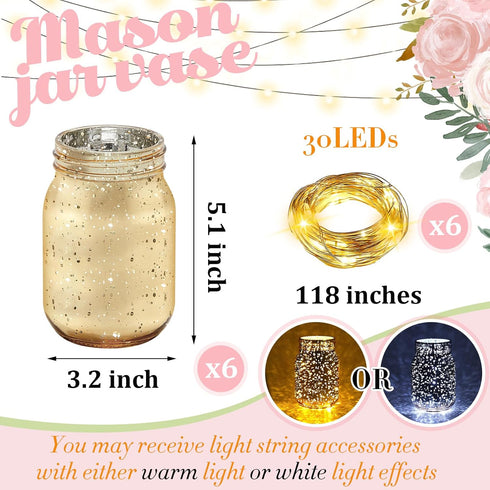 6 6 9.84 30 Layhit Pcs Painted Mason Jars Colored Painted Mason Jars Centerpiece for Table with Pcs ft LED Operated