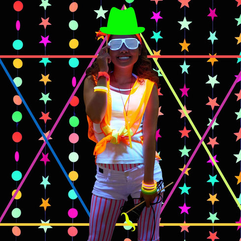 Skylety 42 Pcs Neon Photo Booth Props, Fully Assembled Colorful Fluorescent Paper for Birthday, Wedding, Halloween,