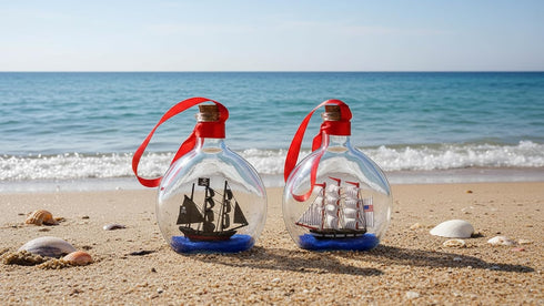 Set 2 Pack SAILINGSTORY Ship in a Bottle Nautical Christmas Ornaments Boat in a Bottle USS Constitution and Pirate Ship