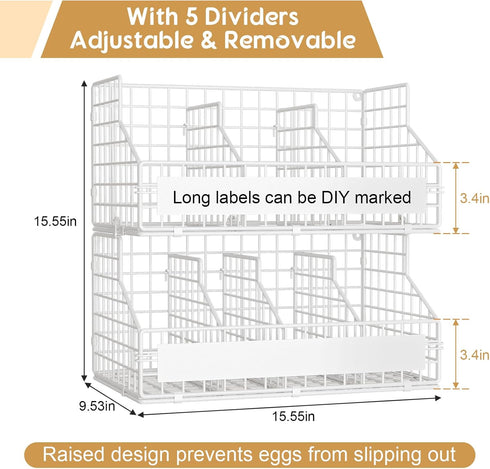 5 2 Countertop/Wall-Mounted, keomaisyto Fresh Egg Holder with Dividers to Separate Eggs for a Week, Tier Stackable Wire