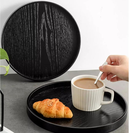 River (8.2inch, Round Wood Serving Tray, Solid Wooden Decorative Tray Non-Slip Tea Coffee Table Tray Snack Plate Food