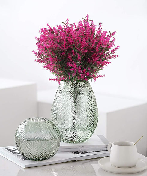 RECUTMS 8 Bundles Artificial Flowers, Faux Lavender Flower Plastic Shrubs for Indoor/Outdoor Decorations (Fuchsia)