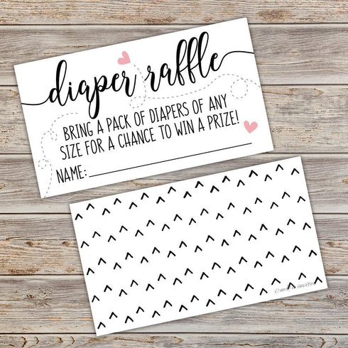 50 Sweet Heart Diaper Raffle Tickets for Gender Neutral Baby Shower Game