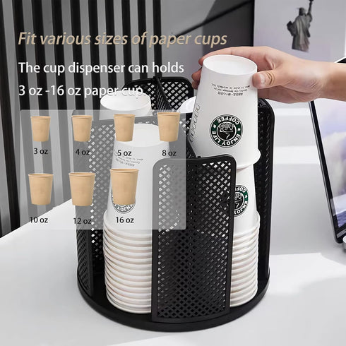 Plastic Cup and Lid Holder, Coffee Cup Dispenser Organizer for Countertop, Breakroom, Bathroom, Kitchen Cabinet - Black