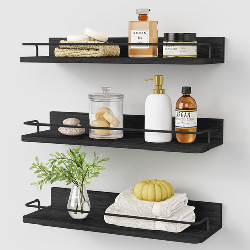 Forbena Black Floating Shelves for Wall, Bahtroom Wall Shelves Over Toilet, Rustic