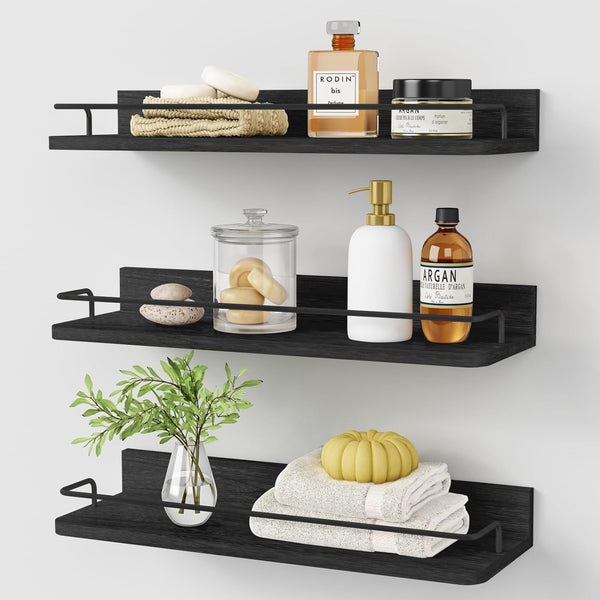 Forbena Black Floating Shelves for Wall, Bahtroom Wall Shelves Over Toilet, Rustic