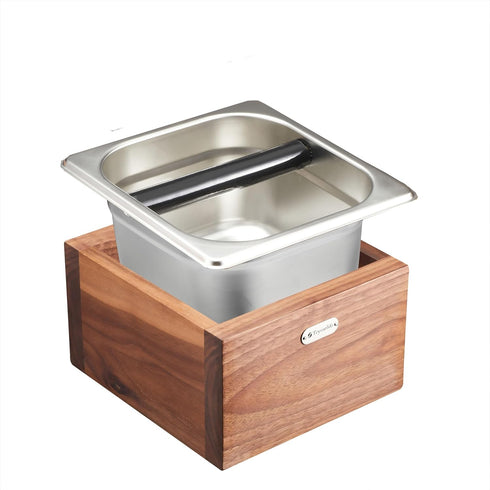 Espresso Knock Box Made of Sturdy Walnut Wood and Easy-Clean Stainless Steel Knockbox for Coffee Grounds