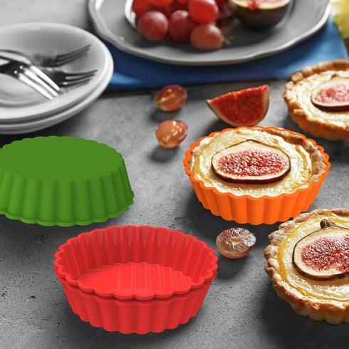 Webake Silicone Mini Tart Pan - 4 Inch Non-stick Mini Quiche Molds, Small Pie Baking Pan, Pack of 8.