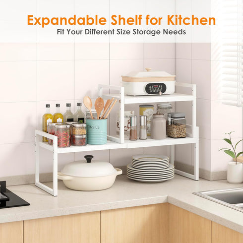 Countertop 1-Tier) DOLALIKE Expandable Kitchen Organizer, Stackable Cabinet Shelf Organizers, Space Saving Spice Rack