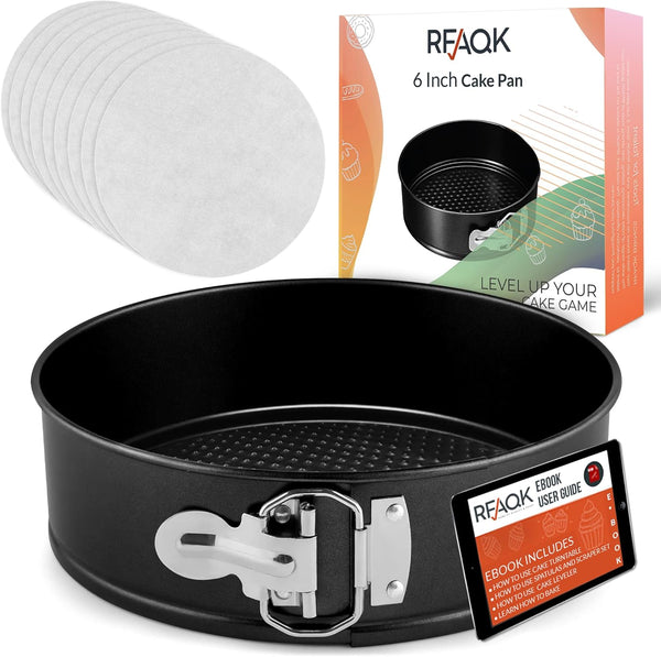 RFAQK Non-Stick 6 Inch Cake Pan with Removable Bottom, Leakproof Springform Pan, 50Pcs Parchment Papers