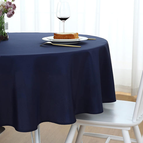 FOLINS&HOME Navy Blue Round Tablecloth 48 Inch Waterproof Heavy Duty Wrinkle Free Polyester Fabric Table Cover for