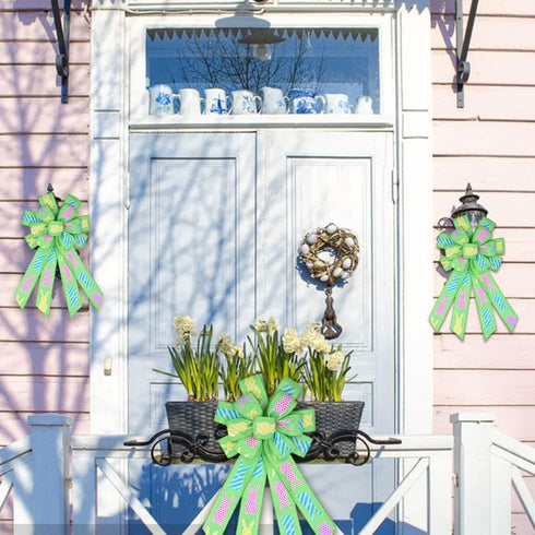 Easter Large Wreath Bows, Spring Bunny Rabbit Bows for Wreath Decoration, Multilayer Bows for Home Door Decor