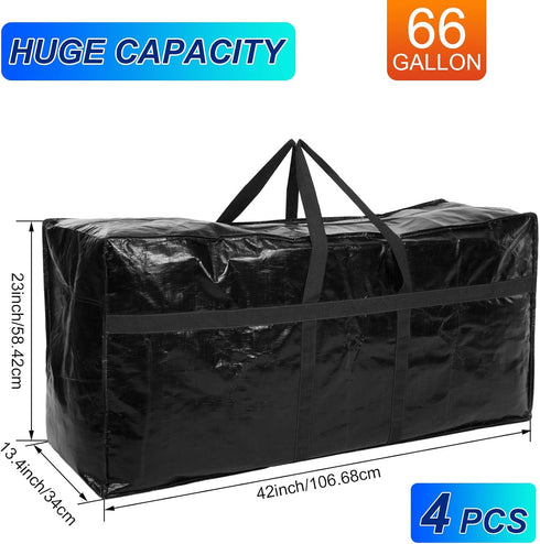 Windyun 4 Pcs Extra Large Heavy Duty Storage Bags - XL Moving Bags Totes for Travel Clothes Bedding Supplies (Black, 57