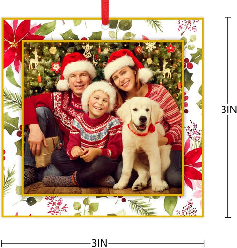 WaaHome Christmas Ornaments Picture Frame 2025-3'' Floral Photo Frame, Decorations Gifts for Family Friends Women Mom