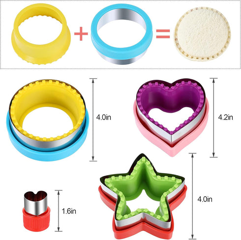 Sandwich Cutter and Sealer, Round Heart Star 3Pcs Shapes Decruster Press Mold + 8pcs Mini Vegetable Cookie Cutters