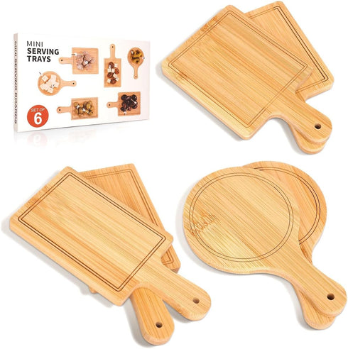 Charcuterie Boards, Cutting Board Set, 6 PCS Mini Bamboo Trays for Serving Food, Fruit Trays for Party Gifts