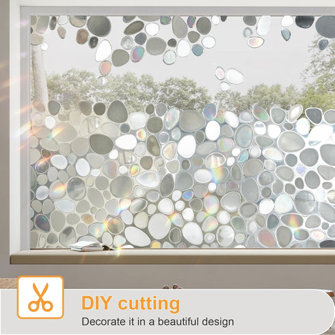 Window Privacy Film, Stained Glass Films, 3D Pebble Rainbow Window Cling Decorative Decals, 17.5" x 78.7"