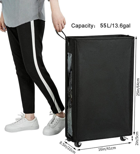 ZERO JET LAG 25 Inches Slim Laundry Storage Hamper, Large Rolling Bin, Clear Window, Black