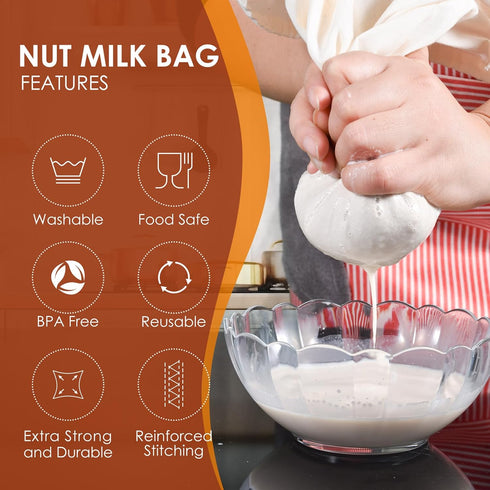 SANTOW 2 Pack 12"x12" 100% Nut Milk Bag, Natural Cheesecloth Bag, Unbleached Cotton Cloth Bag Drawstring Filter