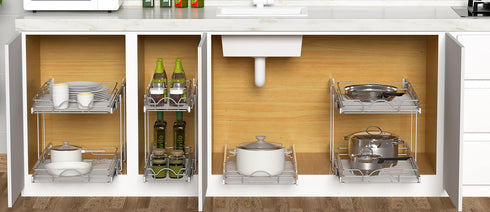 OCG Pull Out Cabinet Organizer, 15" W x 21" D, Pull Out Drawers for Base Cabinet Organization in Kitchen Bathroom