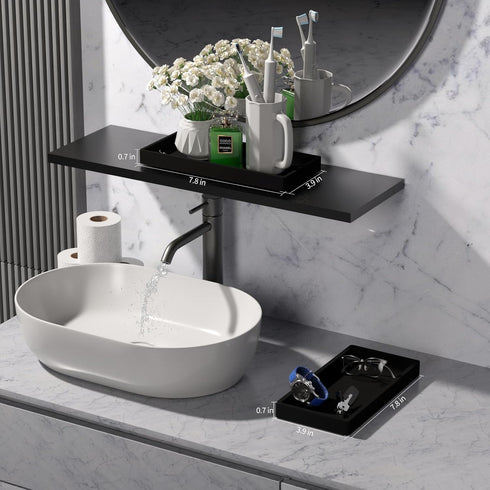 BBK Bathroom Vanity Tray, 7.8 in - 2 Pack, Silicone Bathroom Tray for Counter, Black