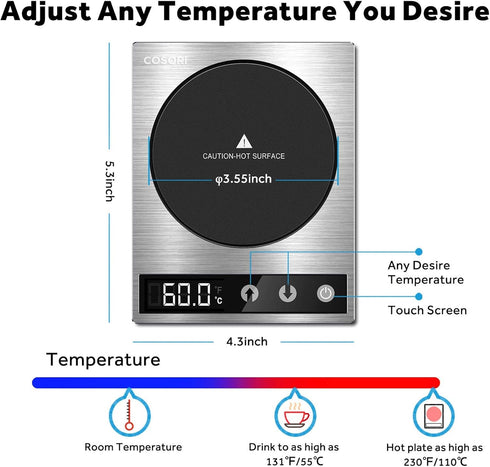 COSORI Coffee Mug Warmer & Mug Set for Desk, Cup Heater with 1°F Precise Temperature Control, Touch Tech & LCD Digital