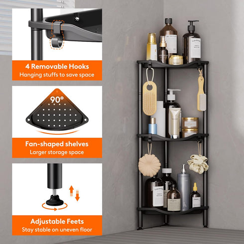 3 34 24 75 cm/13 9.5 29.5 inch Lifewit Floor Standing Shower Caddy Corner, Tier Plastic Shower Stand Rack