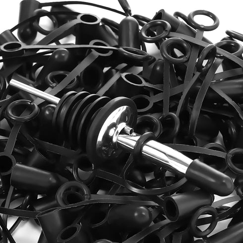 Zopeal 100 Pieces Pourers Dust Caps, Black Covers with Loop for Olive Oil Liquor Bottle Spout