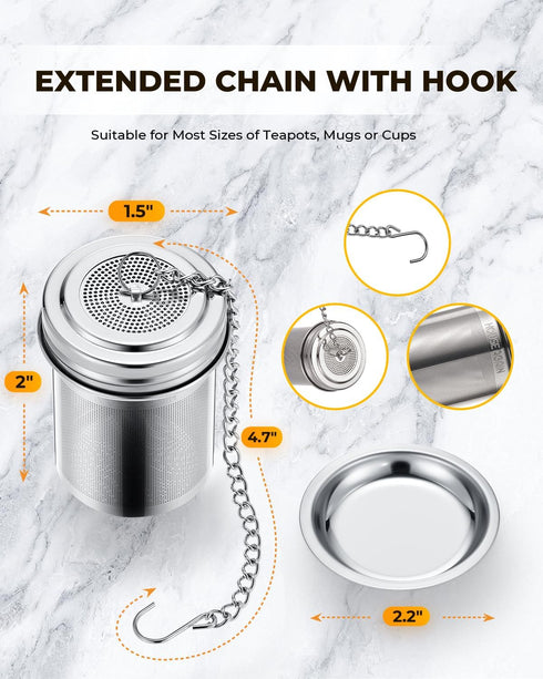 House Again Tea Infuser, Extra Fine Mesh Strainer for Loose Tea, Stainless Steel with Chain Hook