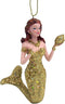 Mermaid Christmas Ornament, Glittery Holiday Decoration, Nautical Theme, 4.5 Inches (Gold Tone Mermaid)