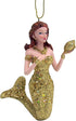 Mermaid Christmas Ornament, Glittery Holiday Decoration, Nautical Theme, 4.5 Inches (Gold Tone Mermaid)